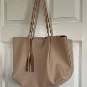 Chic Beige Tote Bag with Tassel